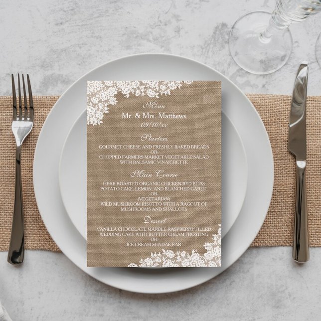 The Rustic Burlap & Vintage White Lace Collection Menu (Creator Uploaded)