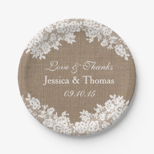 The Rustic Burlap & Vintage White Lace Collection Paper Plate