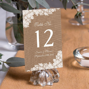 The Rustic Burlap & Vintage White Lace Collection Table Number