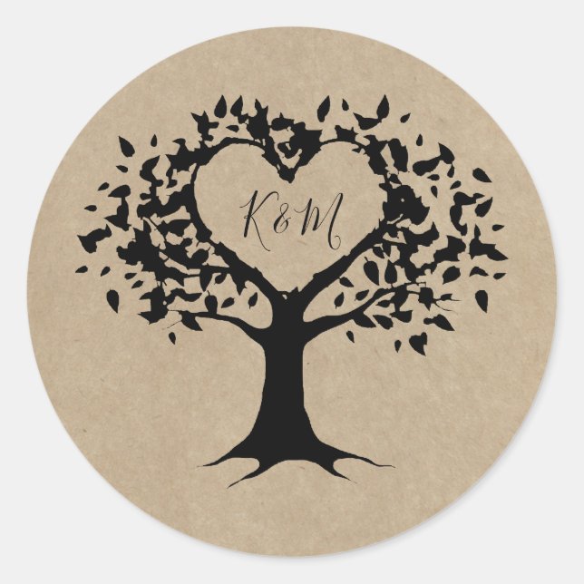 The Rustic Heart Tree Wedding Collection Favour Classic Round Sticker (Front)
