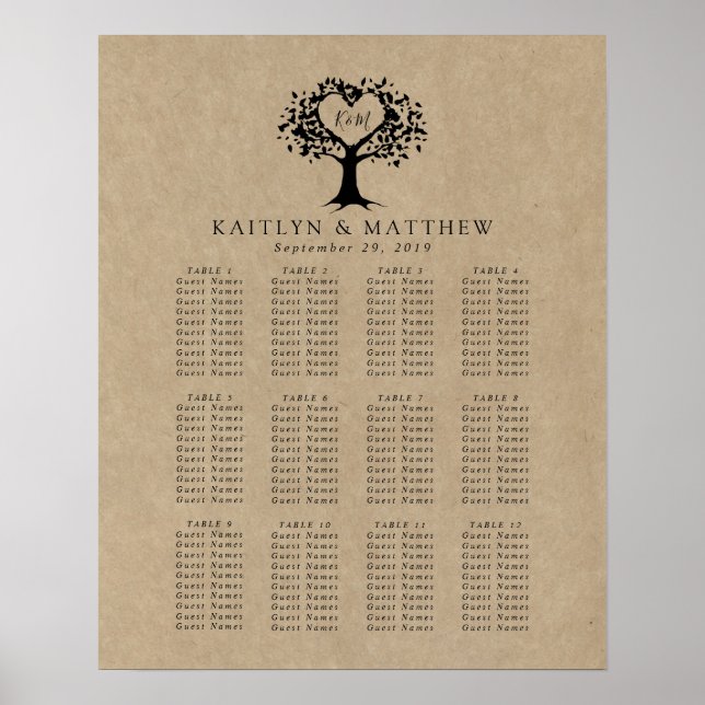 The Rustic Heart Tree Wedding Collection Seating Poster (Front)
