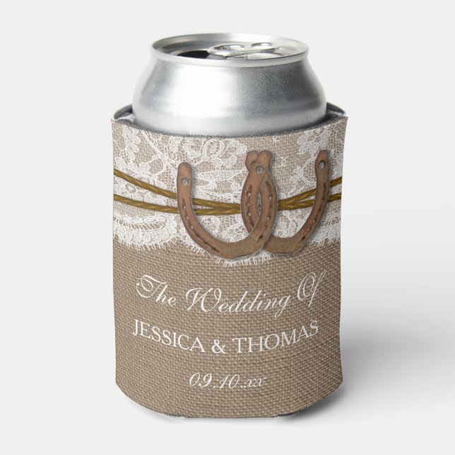 The Rustic Horseshoe Wedding Collection Can Cooler (Can Front)