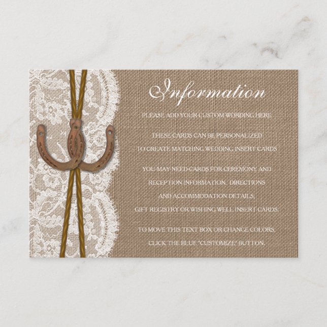 The Rustic Horseshoe Wedding Collection Detail Enclosure Card (Front)