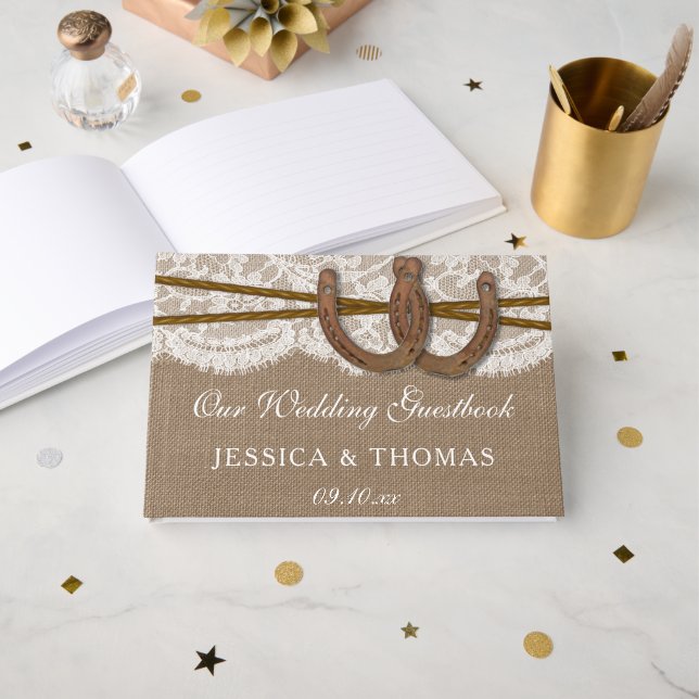 The Rustic Horseshoe Wedding Collection Guest Book (Front Open)