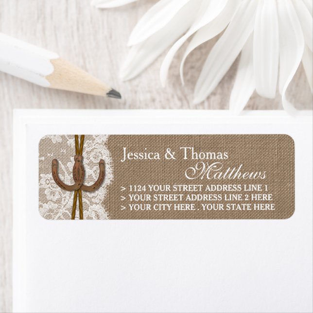 The Rustic Horseshoe Wedding Collection Labels (Insitu)