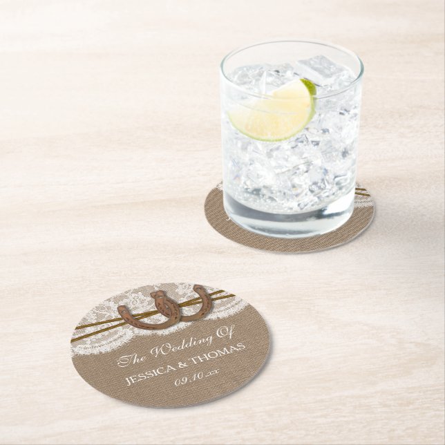 The Rustic Horseshoe Wedding Collection Round Paper Coaster (Insitu)
