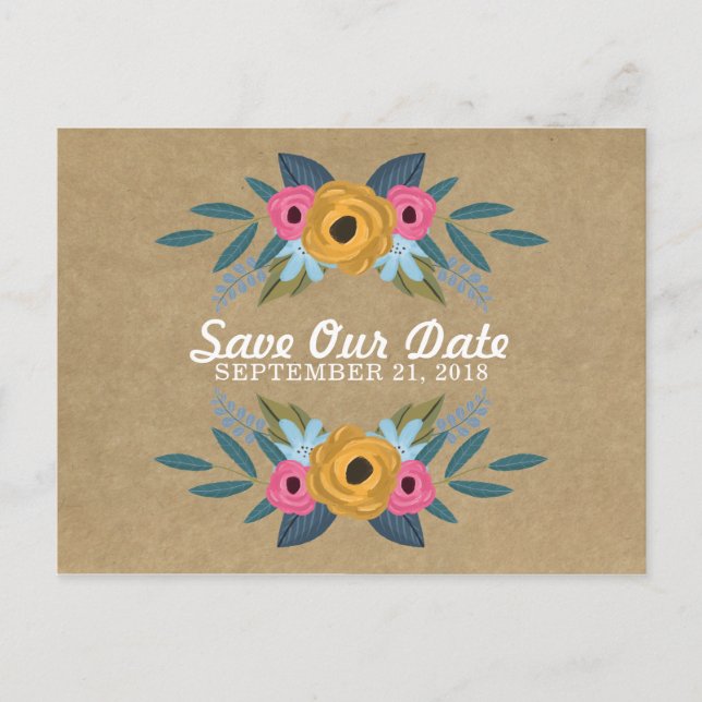 The Rustic Kraft Floral Wreath Wedding Collection Announcement Postcard (Front)