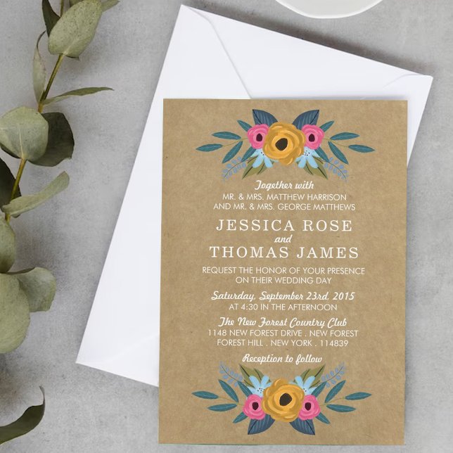 The Rustic Kraft Floral Wreath Wedding Collection Invitation (Creator Uploaded)