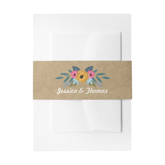 The Rustic Kraft Floral Wreath Wedding Collection Invitation Belly Band (Front Example)