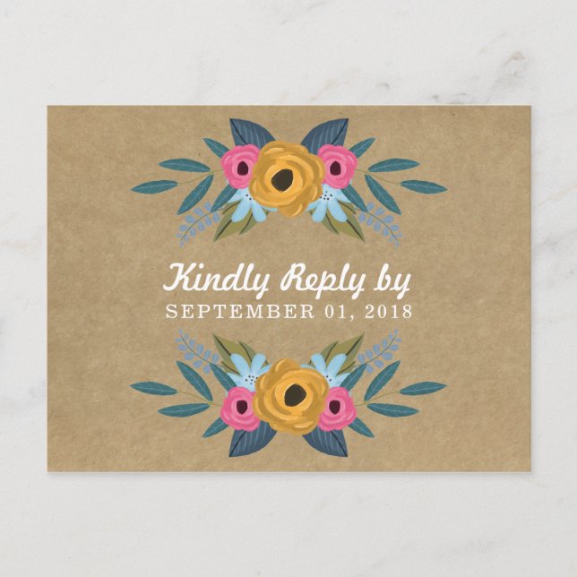 The Rustic Kraft Floral Wreath Wedding Collection Invitation Postcard (Front)