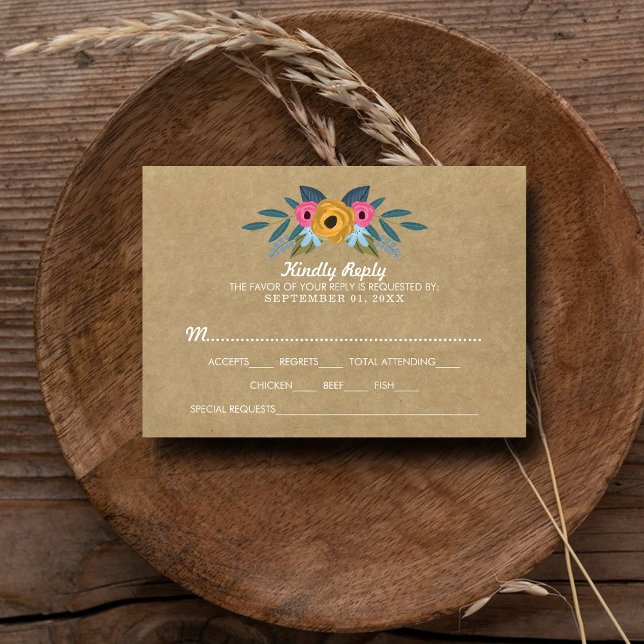 The Rustic Kraft Floral Wreath Wedding Collection RSVP Card (Creator Uploaded)