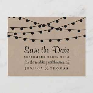 The Rustic Kraft String Lights Wedding Collection Announcement Postcard