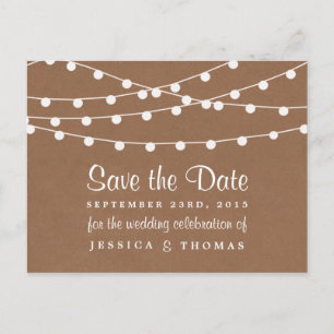 The Rustic Kraft String Lights Wedding Collection Announcement Postcard