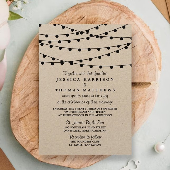 The Rustic Kraft String Lights Wedding Collection Invitation (Creator Uploaded)