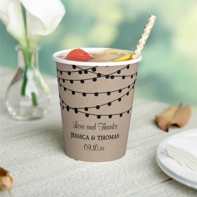 The Rustic Kraft String Lights Wedding Collection Paper Cups (Insitu)