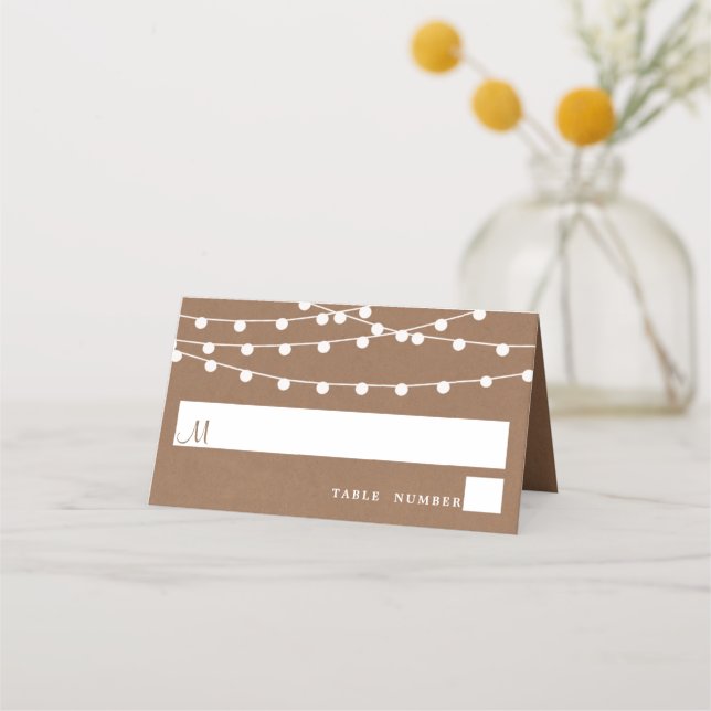 The Rustic Kraft String Lights Wedding Collection Place Card (Front)