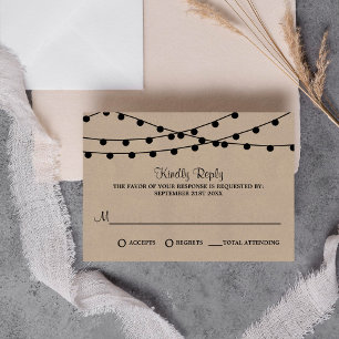 The Rustic Kraft String Lights Wedding Collection RSVP Card