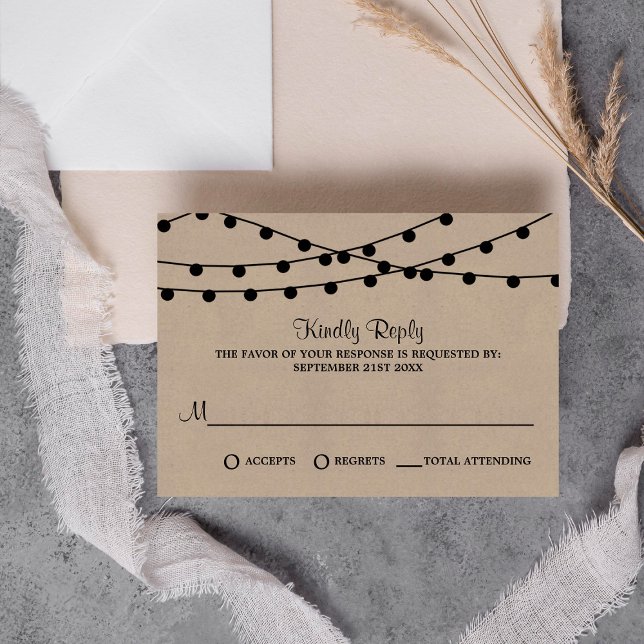 The Rustic Kraft String Lights Wedding Collection RSVP Card (Creator Uploaded)