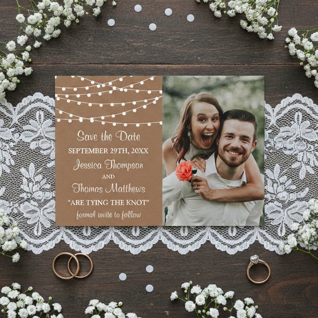The Rustic Kraft String Lights Wedding Collection Save The Date (Creator Uploaded)