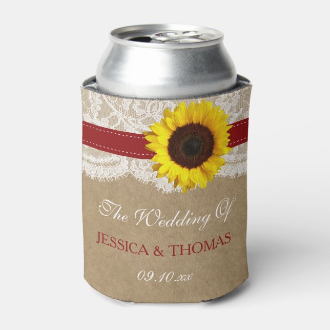 The Rustic Kraft Sunflower Wedding Collection Can Cooler (Can Front)