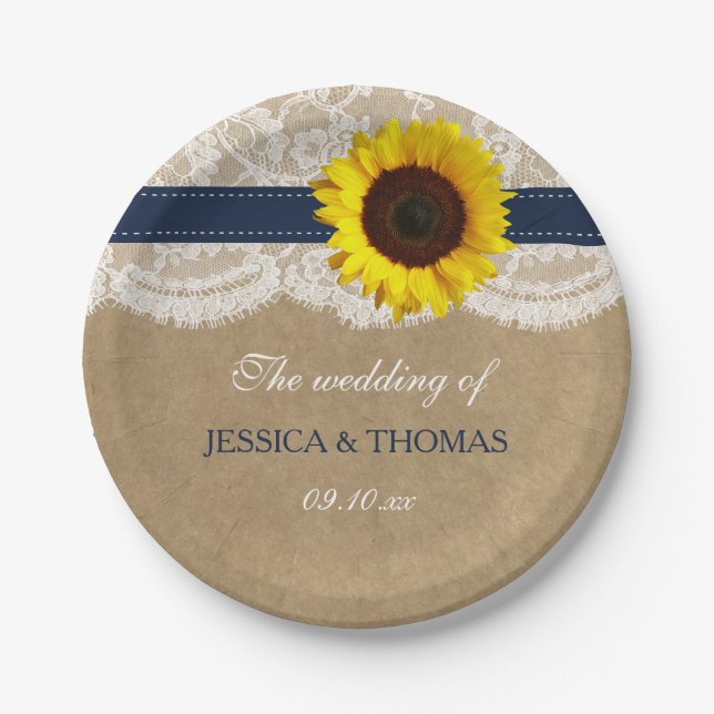 The Rustic Kraft Sunflower Wedding Collection Paper Plate (Front)
