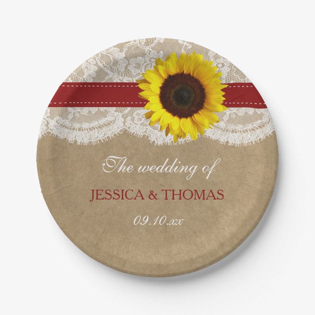 The Rustic Kraft Sunflower Wedding Collection Paper Plate (Front)