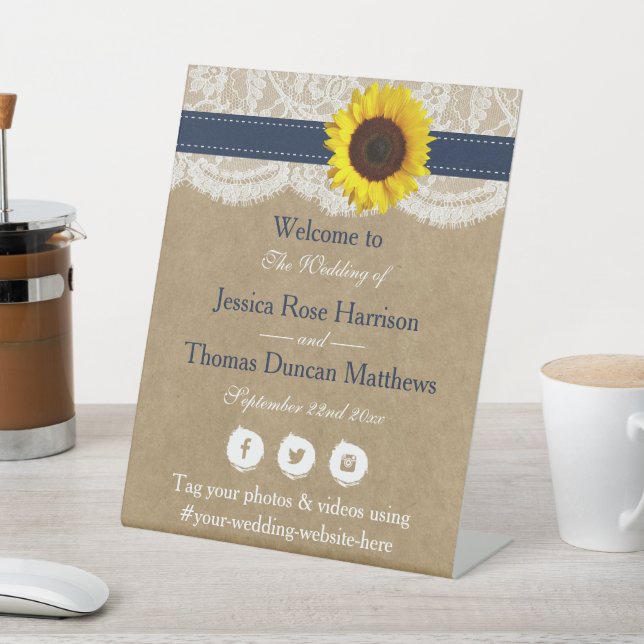 The Rustic Kraft Sunflower Wedding Collection Pedestal Sign (In SItu)