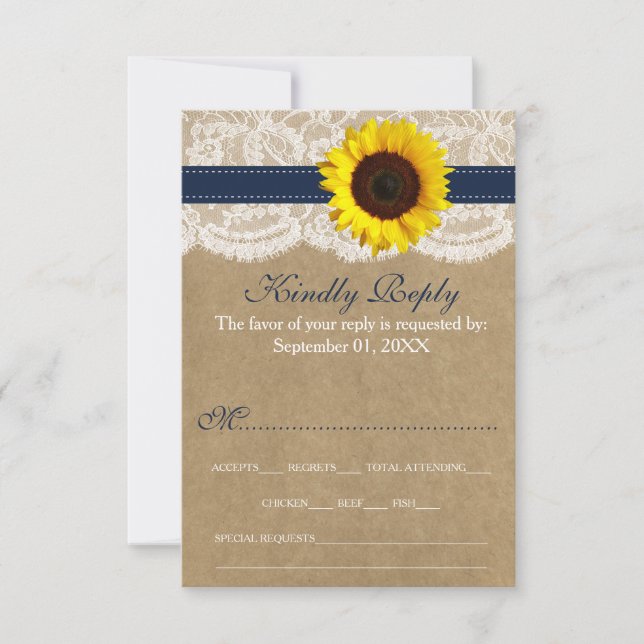 The Rustic Kraft Sunflower Wedding Collection RSVP Card (Front)