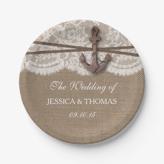 The Rustic Nautical Anchor Wedding Collection Paper Plate (Front)
