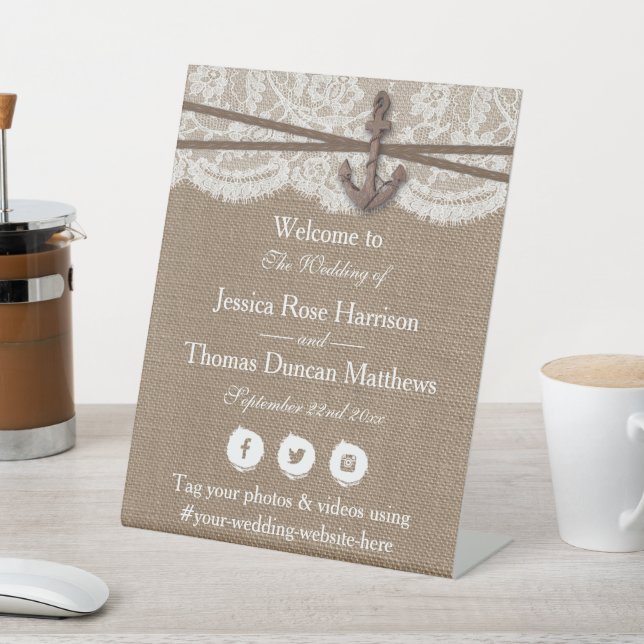 The Rustic Nautical Anchor Wedding Collection Pedestal Sign (In SItu)