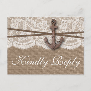The Rustic Nautical Anchor Wedding Collection RSVP Invitation Postcard