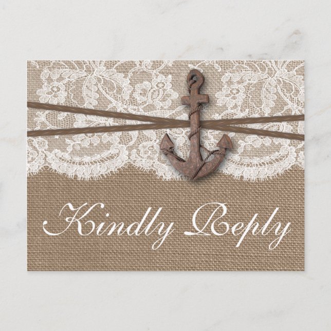 The Rustic Nautical Anchor Wedding Collection RSVP Invitation Postcard (Front)
