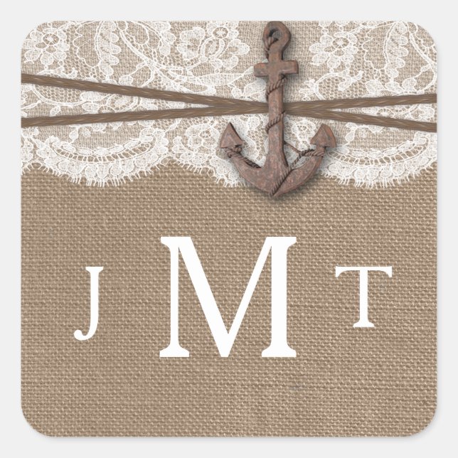 The Rustic Nautical Anchor Wedding Collection Square Sticker (Front)