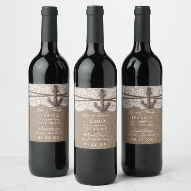 The Rustic Nautical Anchor Wedding Collection Wine Label (Bottles)