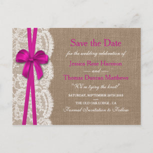 The Rustic Pink Bow Collection Save The Date Announcement Postcard