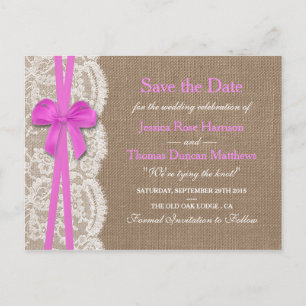 The Rustic Pink Bow Collection Save The Date Announcement Postcard
