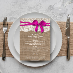 The Rustic Pink Bow Wedding Collection Menu Card