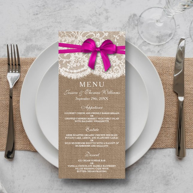 The Rustic Pink Bow Wedding Collection Menu Card (Creator Uploaded)