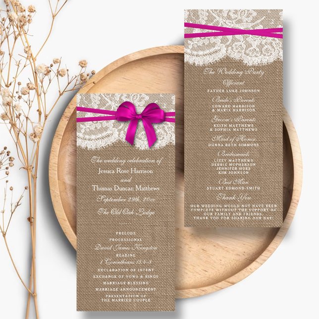 The Rustic Pink Bow Wedding Collection Programs Programme (Creator Uploaded)