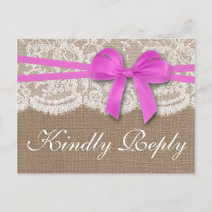 The Rustic Pink Bow Wedding Collection RSVP Invitation Postcard