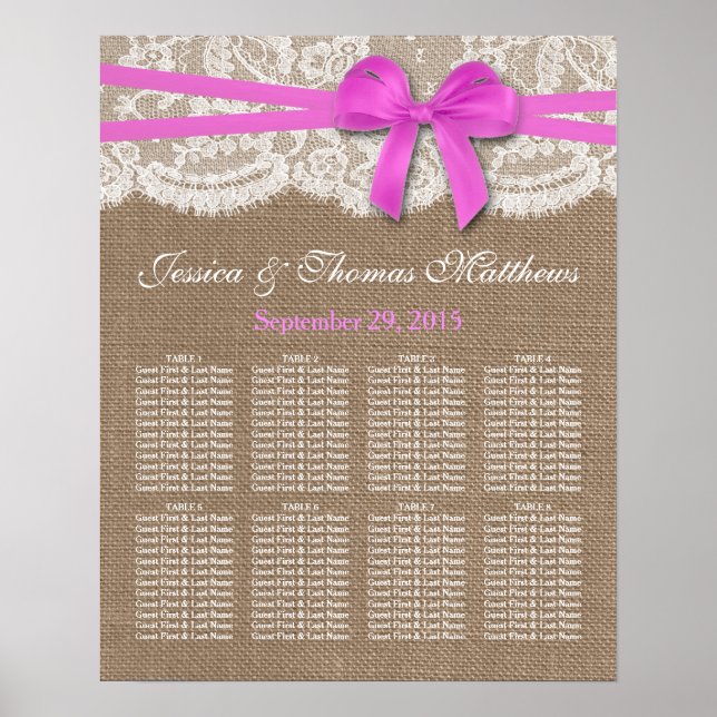The Rustic Pink Bow Wedding Collection Seating Poster (Front)