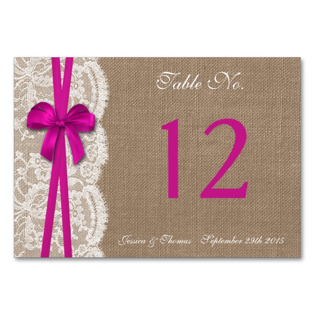 The Rustic Pink Bow Wedding Collection Table Number (Front)