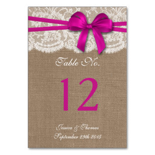 The Rustic Pink Bow Wedding Collection Table Number