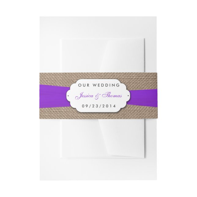 The Rustic Purple Bow Wedding Collection Invitation Belly Band (Front Example)