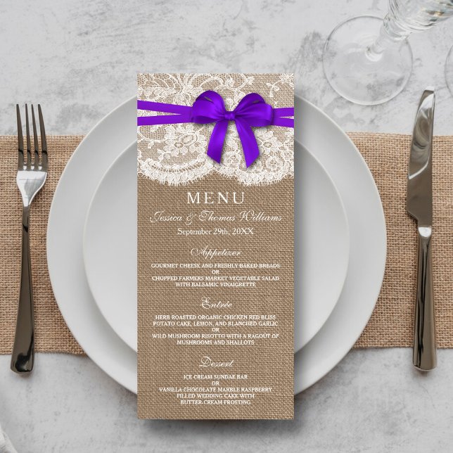The Rustic Purple Bow Wedding Collection Menu Card (Creator Uploaded)