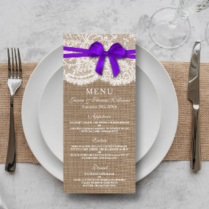 The Rustic Purple Bow Wedding Collection Menu Card