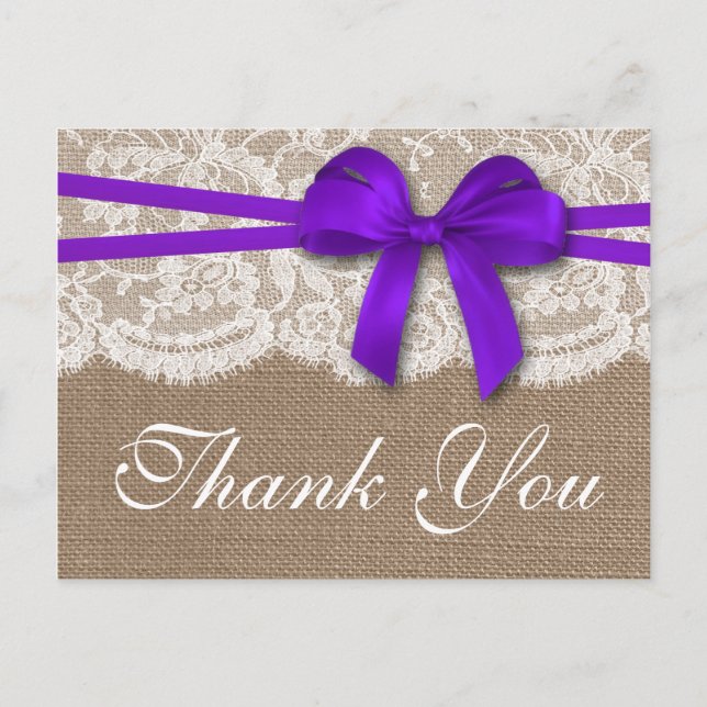 The Rustic Purple Bow Wedding Collection Postcard (Front)