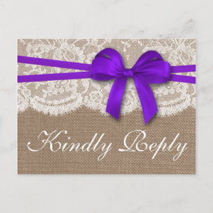 The Rustic Purple Bow Wedding Collection RSVP Invitation Postcard