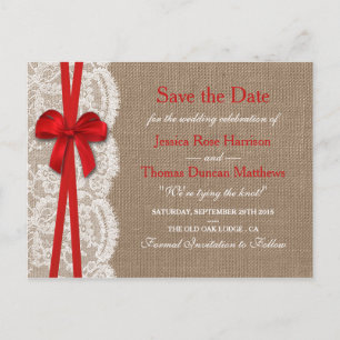 The Rustic Red Bow Collection Save The Date Announcement Postcard