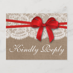 The Rustic Red Bow Wedding Collection RSVP Invitation Postcard